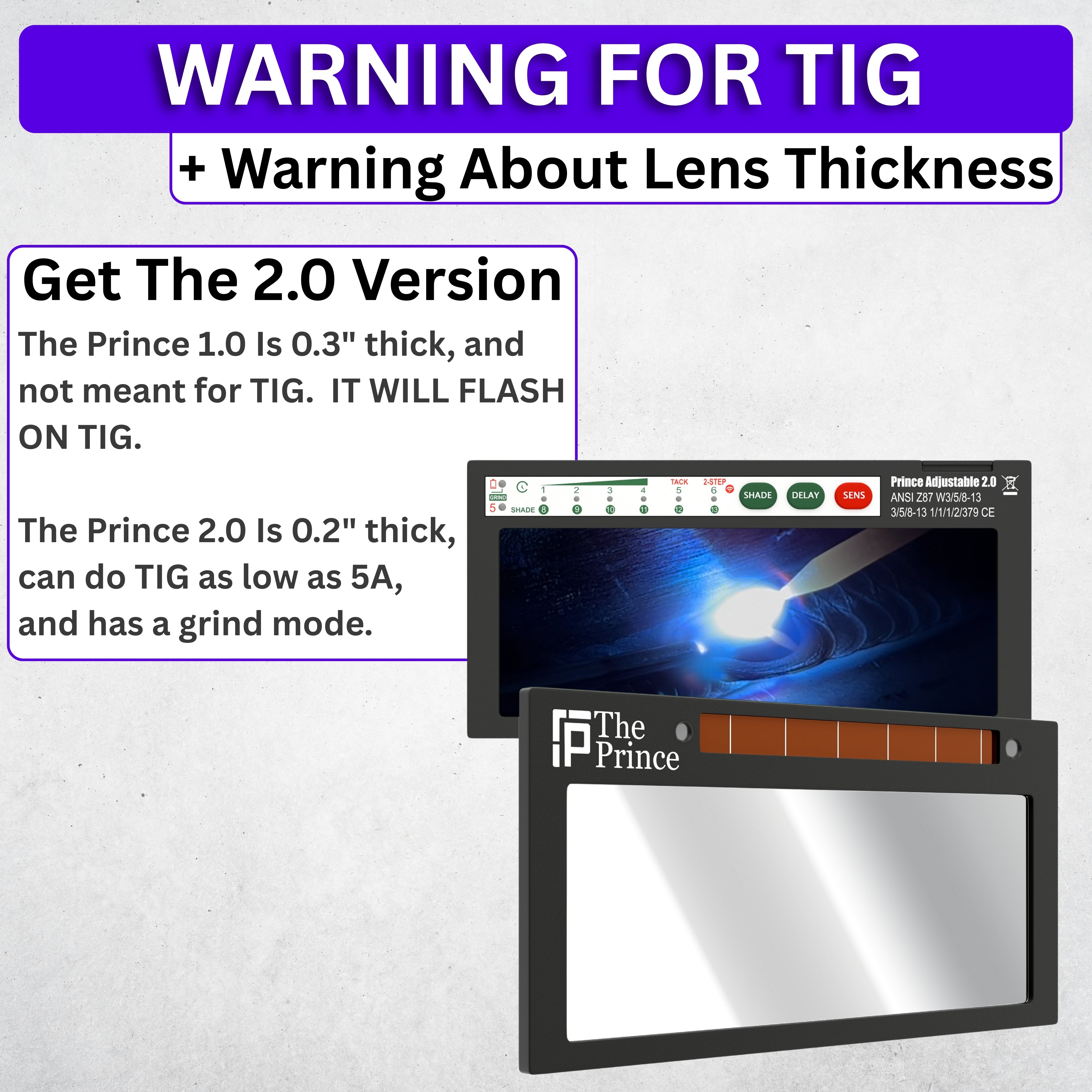 The Prince Adjustable - Silver Adjustable Auto Darkening Welding Lens