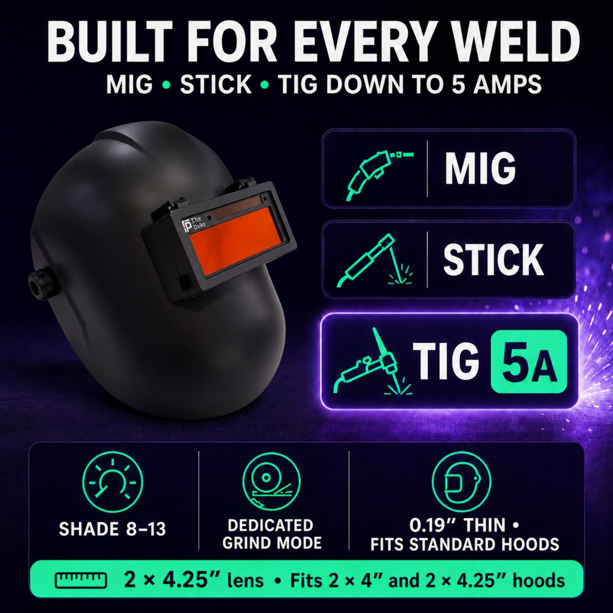 The Duke Adjustable 2.0 - 5A TIG RATED + Grind Mode Red Auto Darkening Lens | Adjustable Shade The King Single 2.0 Ridge Products Welding