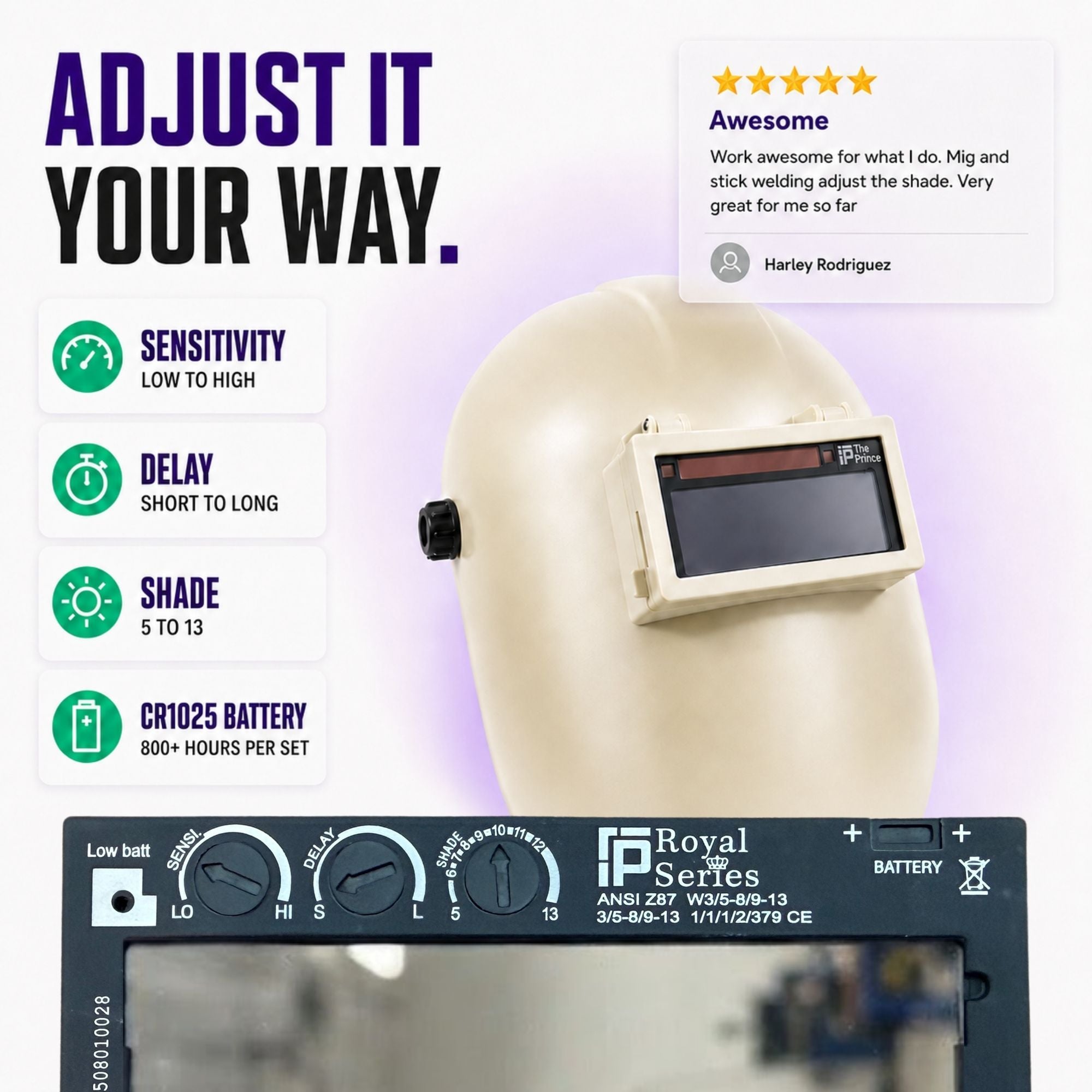 The Prince Adjustable 1.0 - NOT FOR TIG -Silver Adjustable Auto Darkening Welding Lens The Prince Adjustable Ridge Products