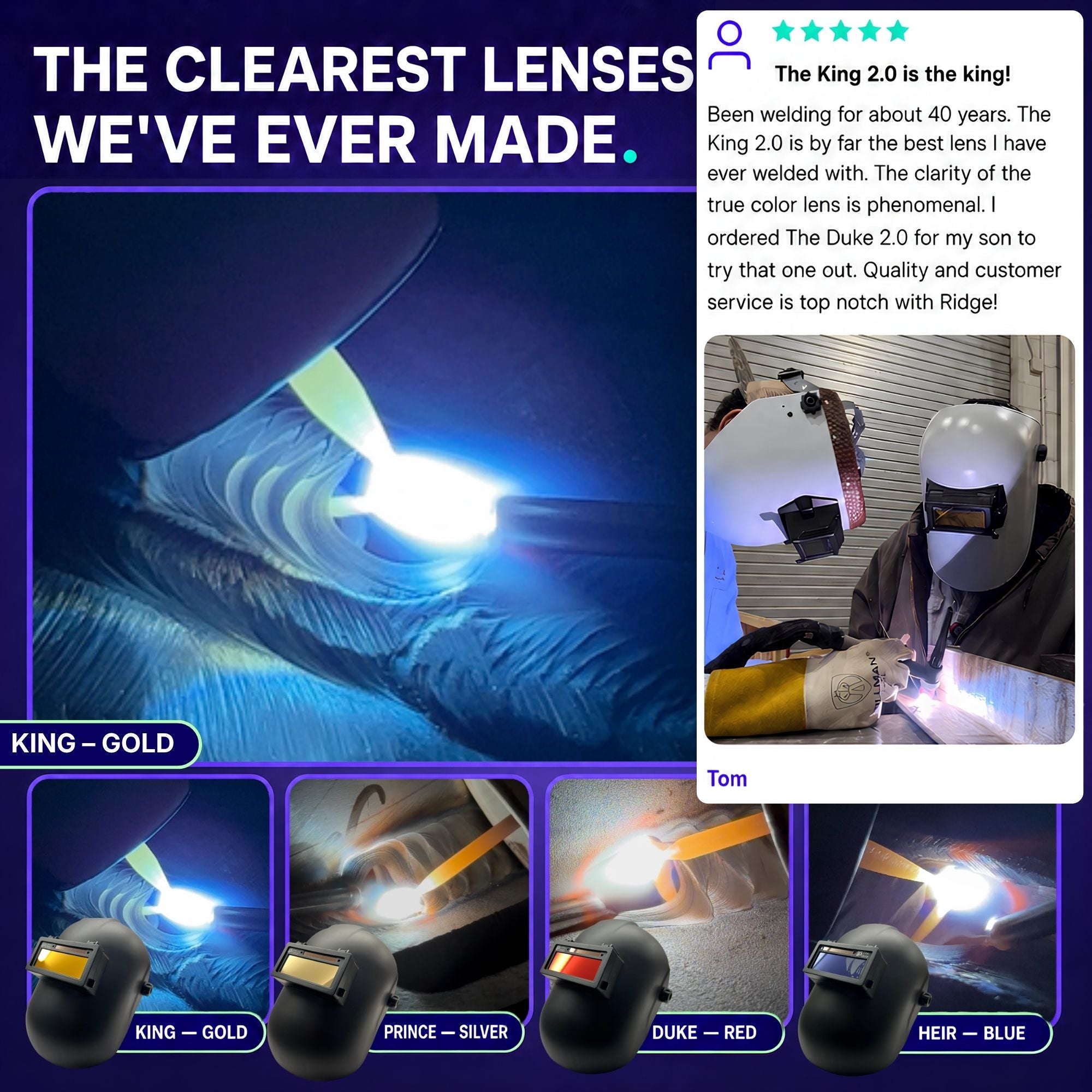 The King Single 2.0 - 20A TIG RATED Gold Auto Darkening Lens | Single Shade The King Single 2.0 Ridge Products Welding