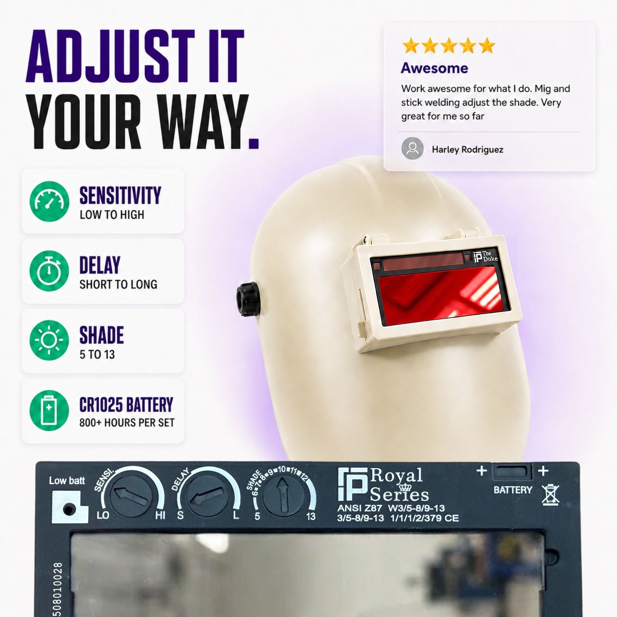 The Duke Adjustable 1.0 - NOT FOR TIG - Red Adjustable Auto Darkening Welding Lens The Duke Adjustable Ridge Products