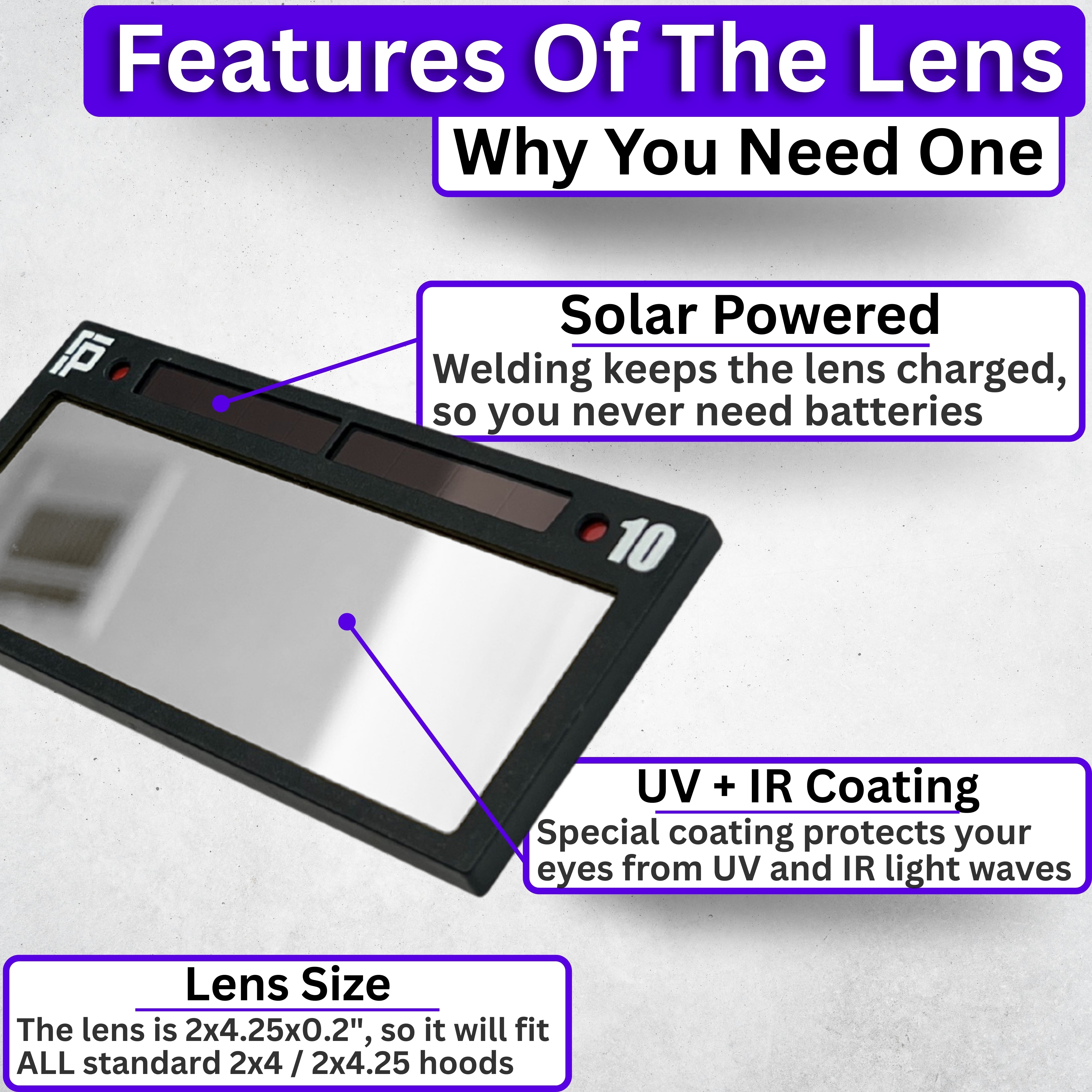 The Prince Single 2.0 - 20A TIG RATED Silver Auto Darkening Lens | Single Shade