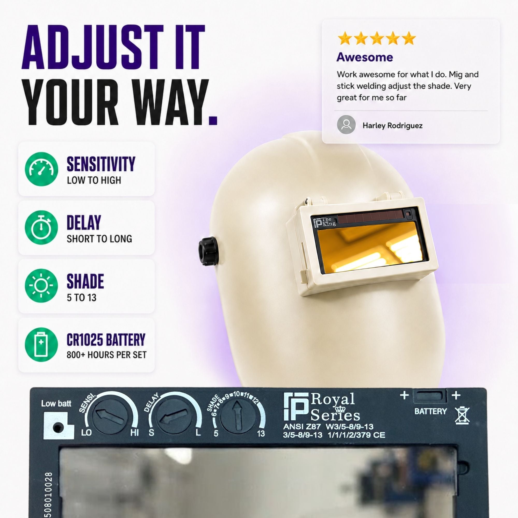 The King Adjustable 1.0 - NOT FOR TIG - Gold Adjustable Auto Darkening Welding Lens The King Adjustable Ridge Products