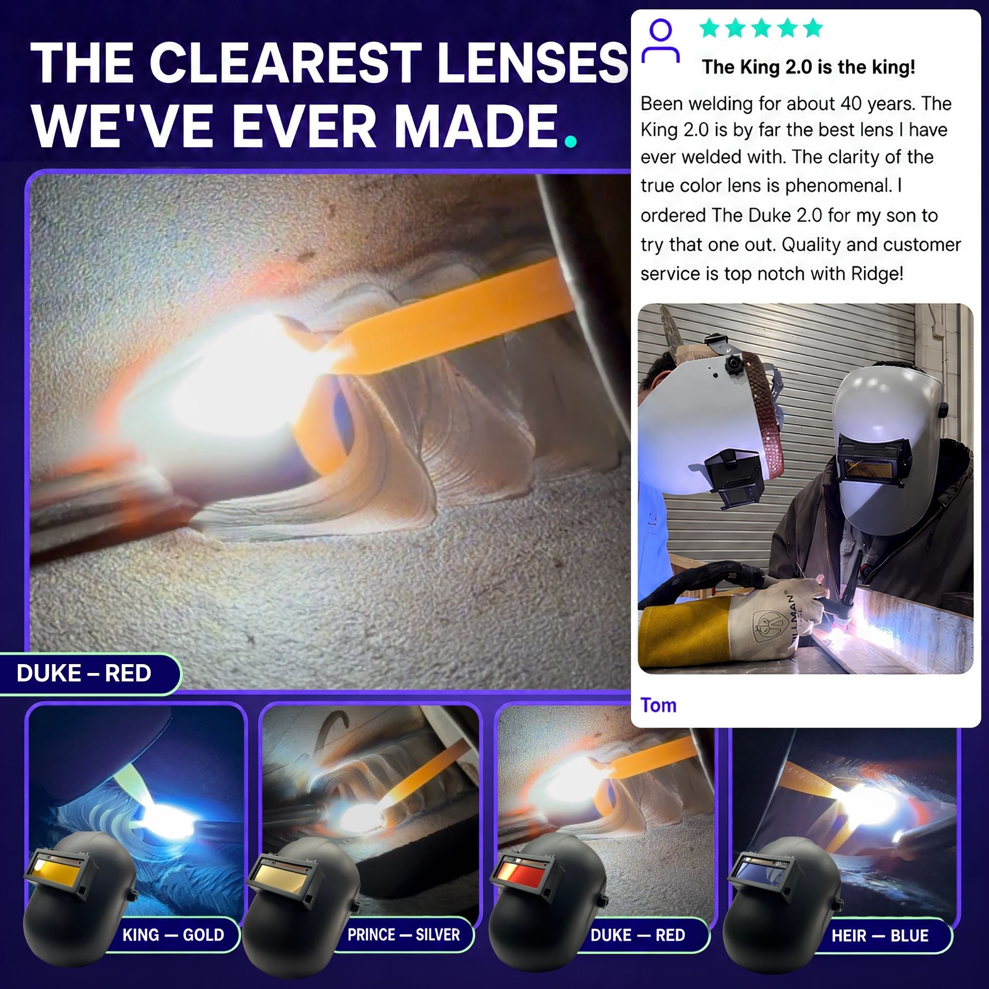 The Duke Single 2.0 - 20A TIG RATED Red Auto Darkening Lens | Single Shade The King Single 2.0 Ridge Products Welding