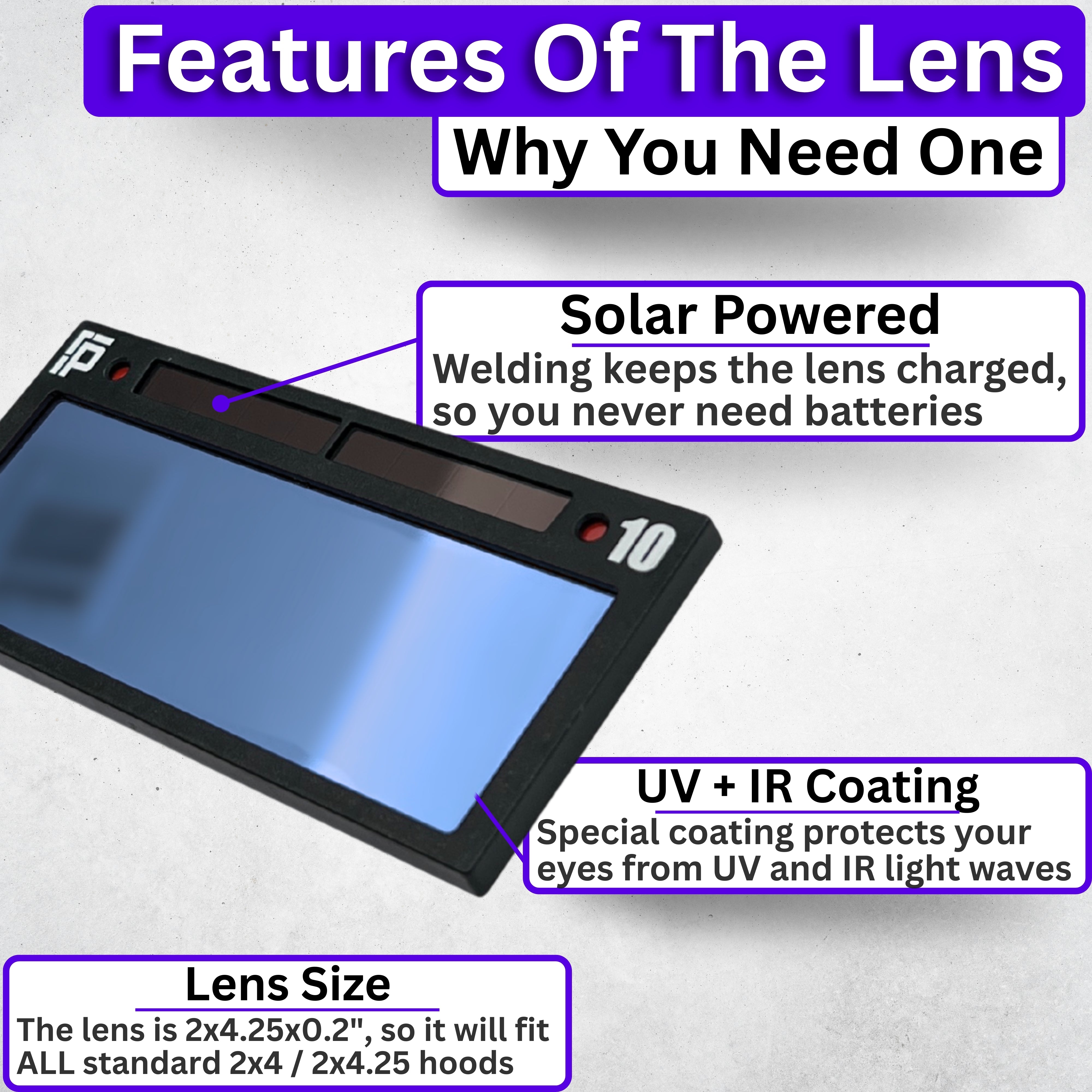 The Heir Single 2.0 - 20A TIG RATED True Color Auto Darkening Lens | Single Shade