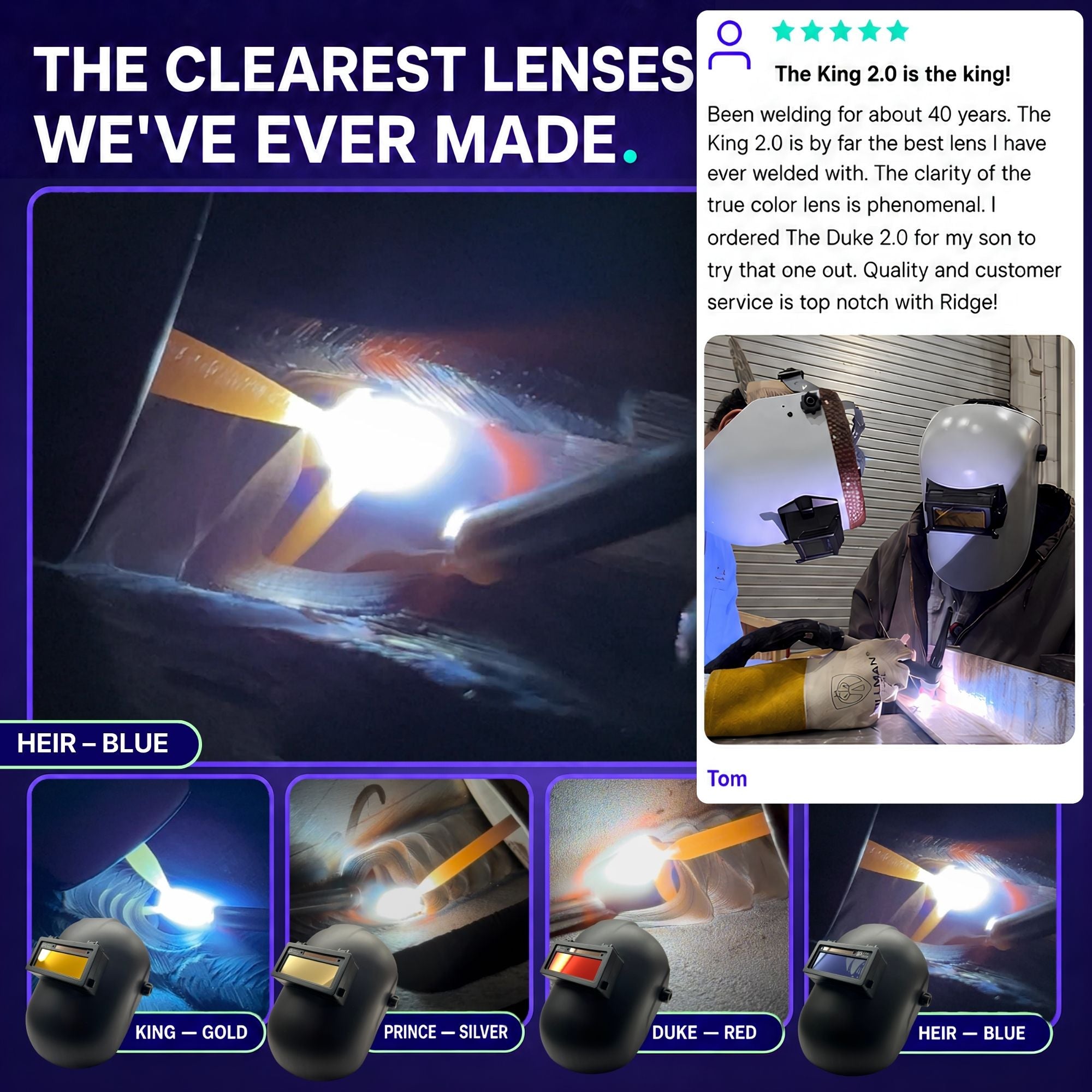 The Heir Single 2.0 - 20A TIG RATED True Color Auto Darkening Lens | Single Shade The King Single 2.0 Ridge Products Welding