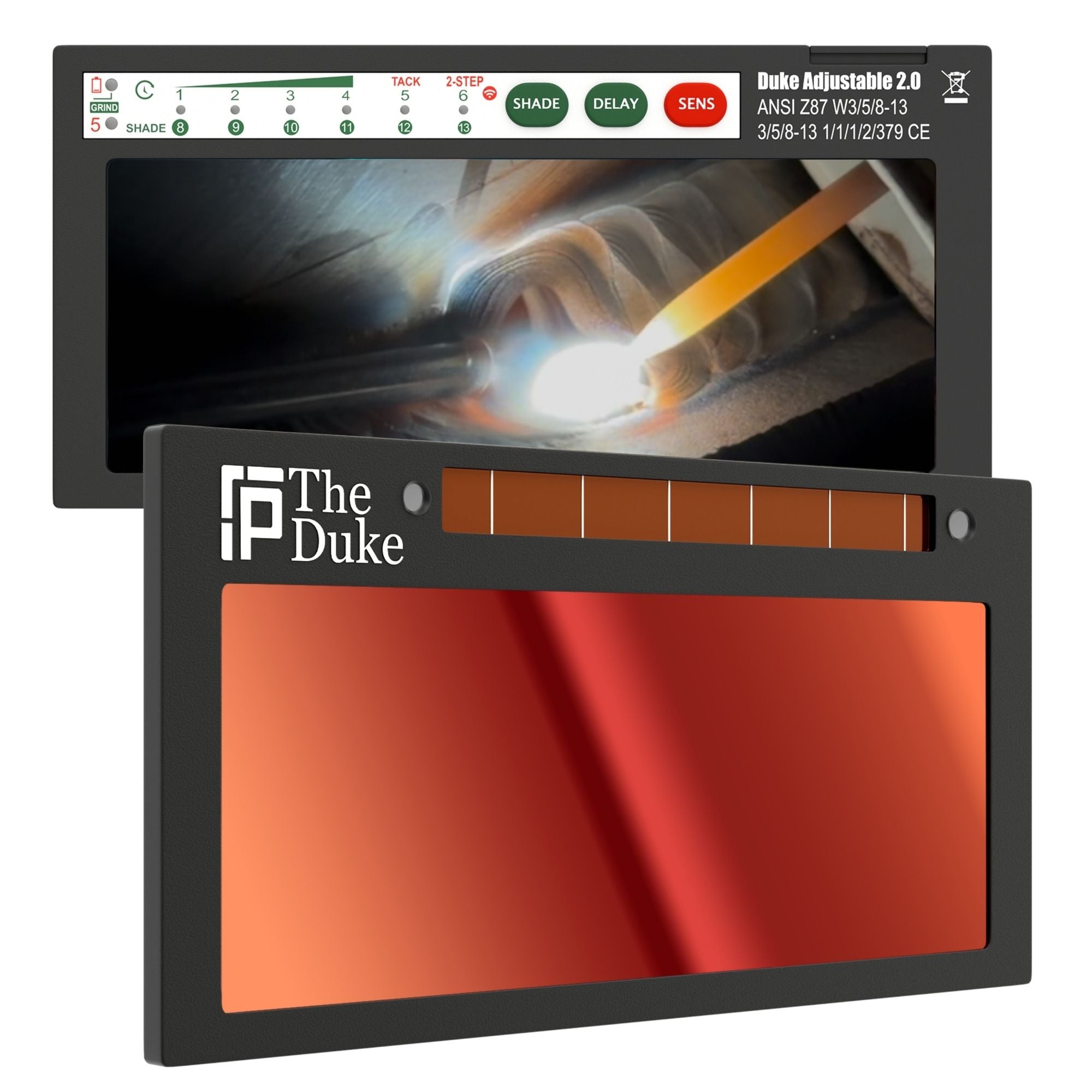 The Duke Adjustable 2.0 - 5A TIG RATED + Grind Mode Red Auto Darkening Lens | Adjustable Shade The King Single 2.0 Ridge Products Welding