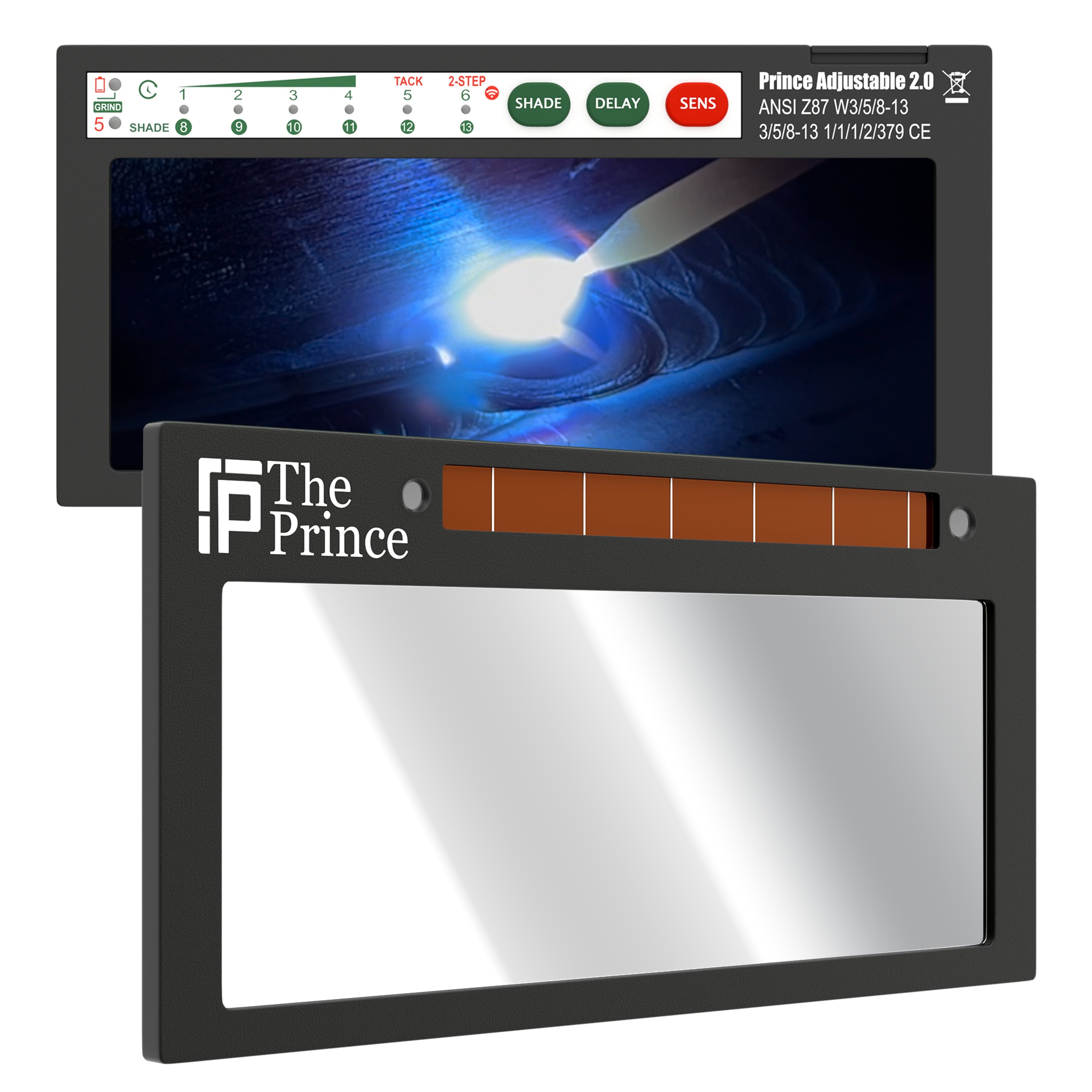 The Prince Adjustable 2.0 - 20A TIG RATED Silver Auto Darkening Lens | Adjustable Shade
