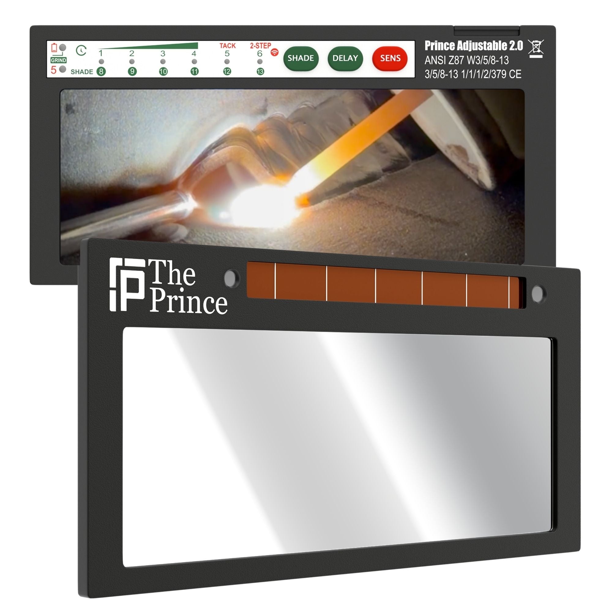 The Prince Adjustable 2.0 - 5A TIG RATED + Grind Mode Silver Auto Darkening Lens | Adjustable Shade The King Single 2.0 Ridge Products Welding