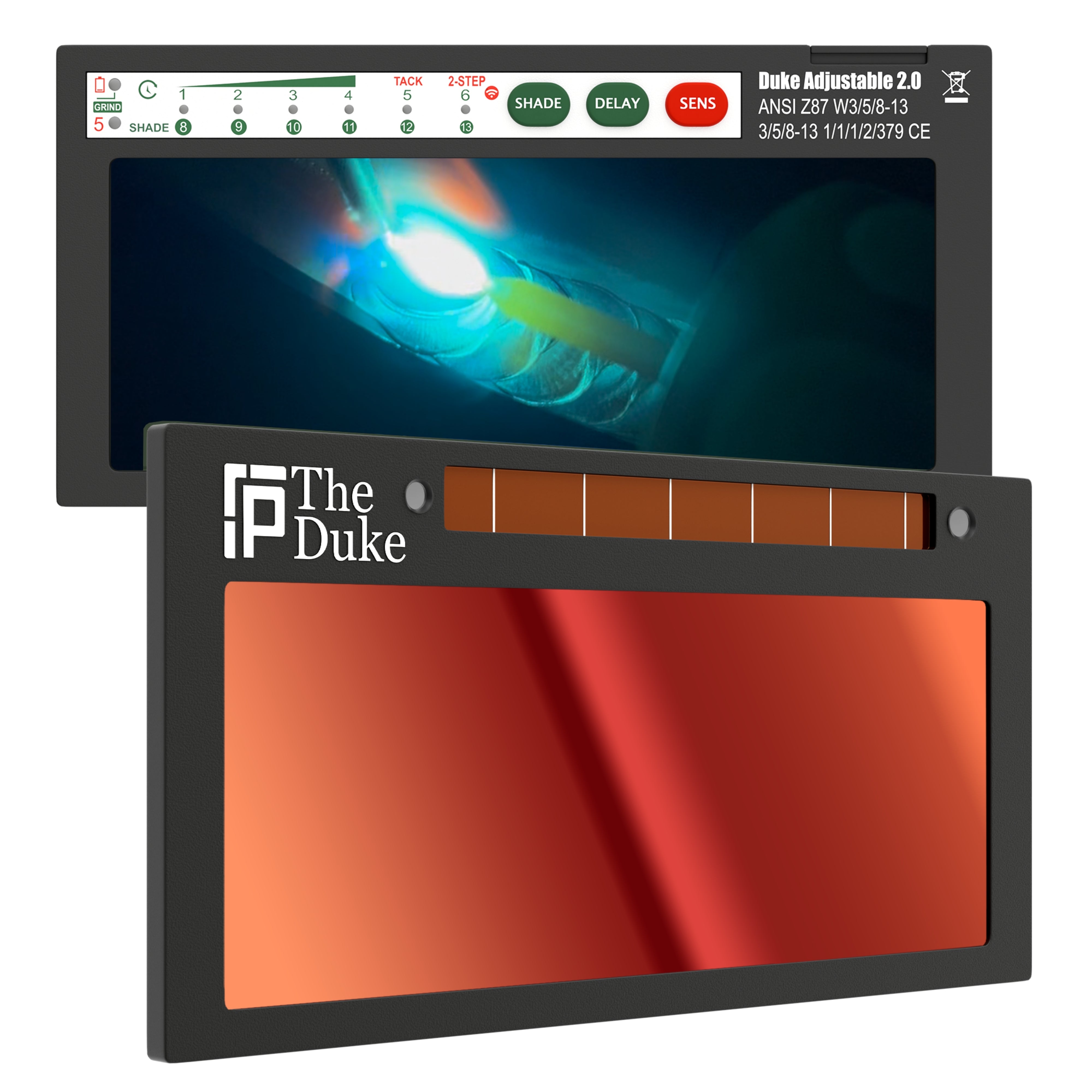 The Duke Adjustable 2.0 - 20A TIG RATED Red Auto Darkening Lens | Adjustable Shade