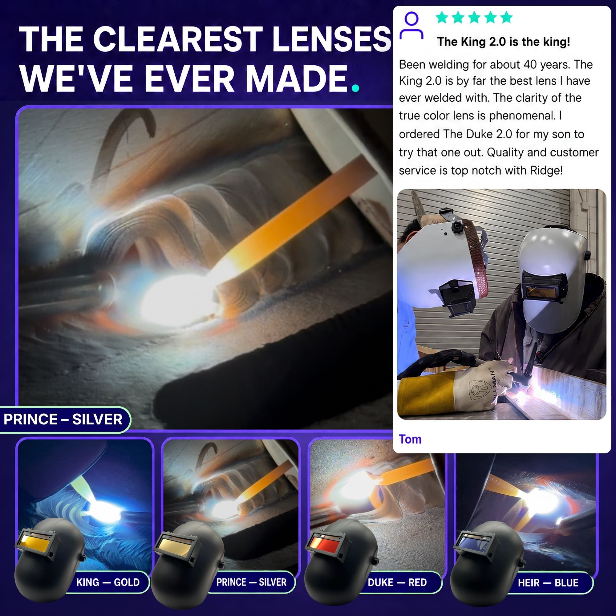 The Prince Adjustable 2.0 - 5A TIG RATED + Grind Mode Silver Auto Darkening Lens | Adjustable Shade The King Single 2.0 Ridge Products Welding